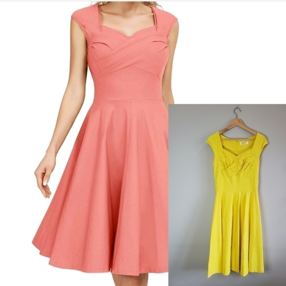 MUXXN Women's 1950s Retro Vintage Cap Sleeve Party Swing Dress. Size L EUC